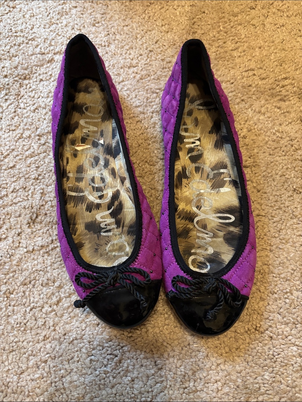 Sam Edelman Purple Quilted Ballet Flats with Black Patent Cap Toe